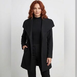 Tahari Classic Black Long Open Front Coat